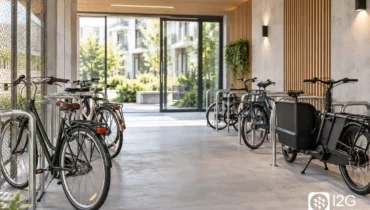 Parking vélo sécurisé pour bâtiment neuf avec espaces adaptés aux vélos cargos et VAE